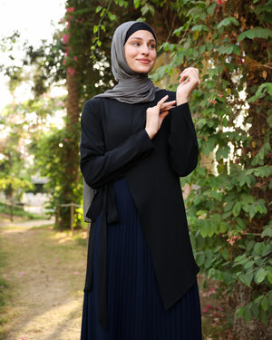 Side Wrap Pleated Abaya Navy C113
