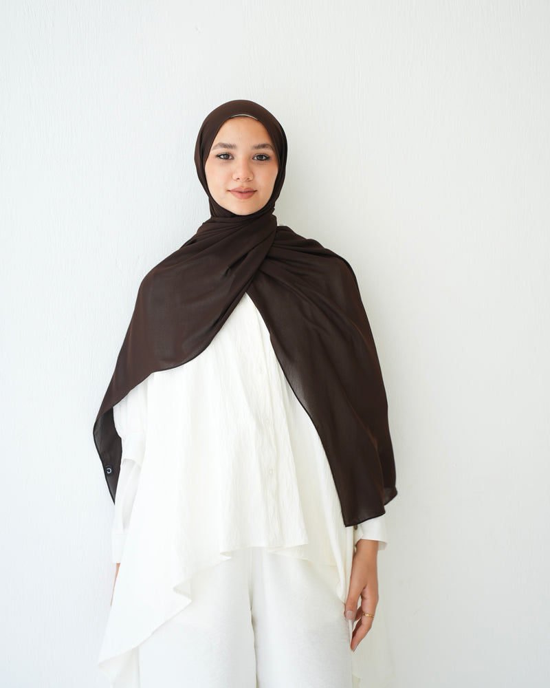 Soft Cotton Chiffon Scarf Dark Brown