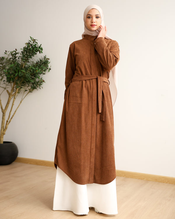 Velvet Corduroy Longline Shirt Rust C510