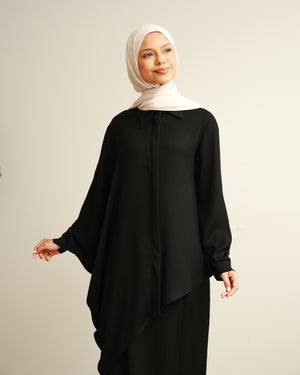 Asymmetric High Low Chemise Blouse Black C1870