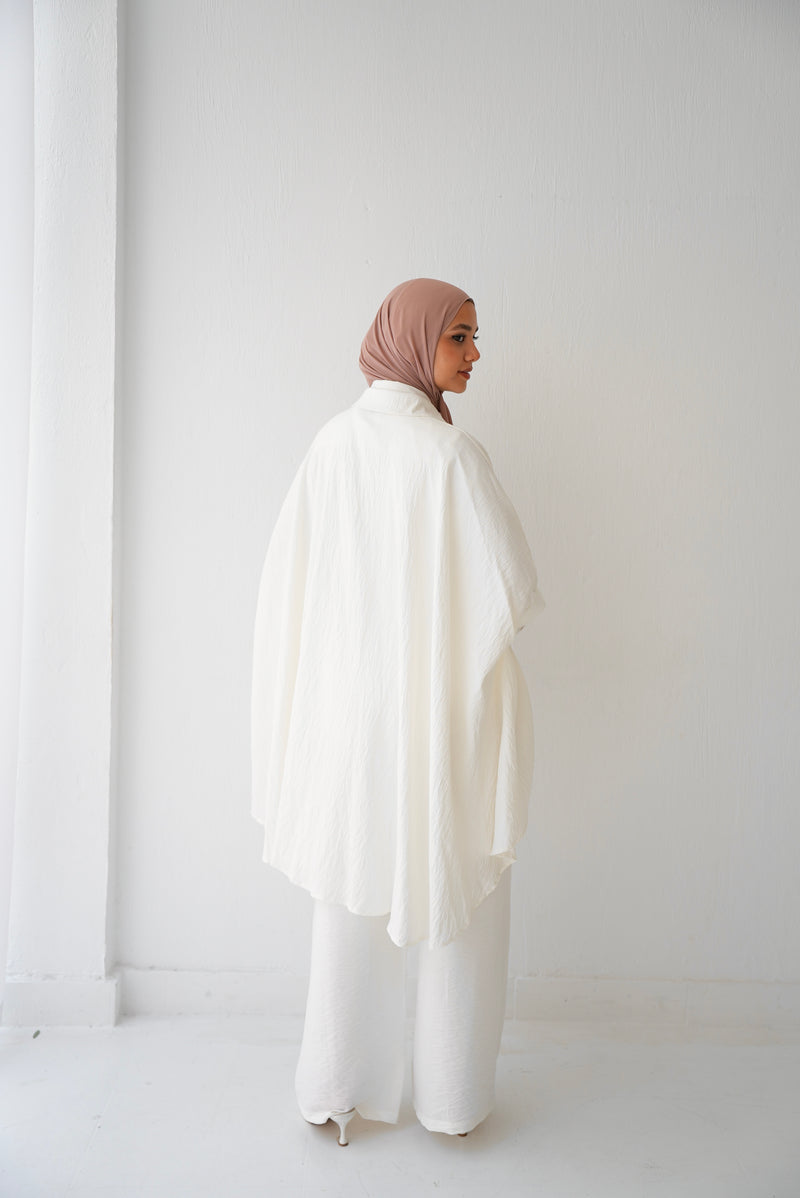 Over Sized Poncho and Pants Set Offwhite C11063