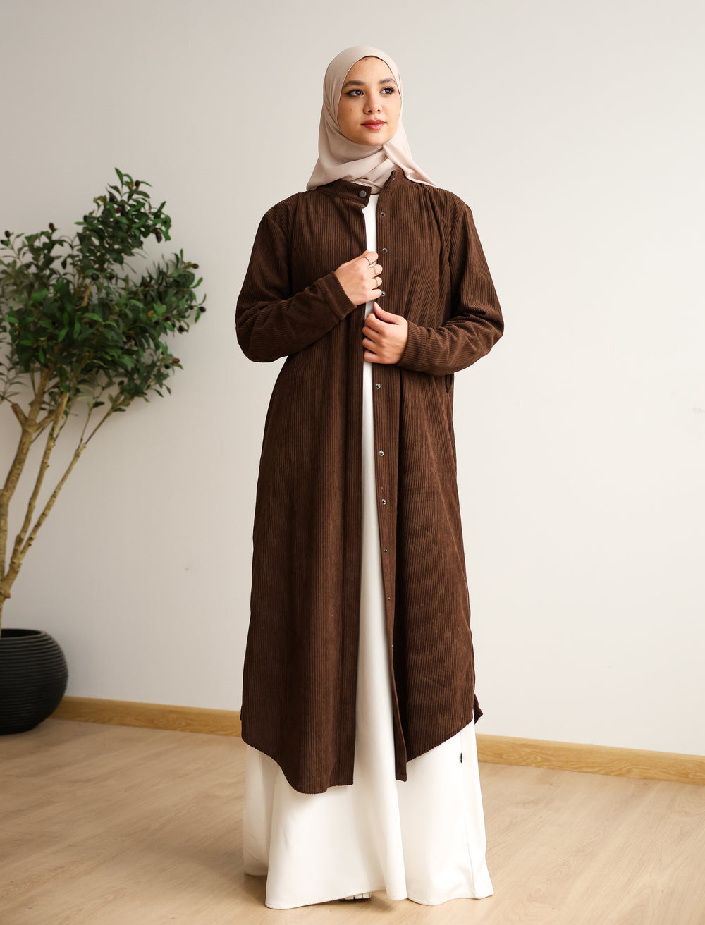 Velvet Corduroy Longline Shirt Brown C510