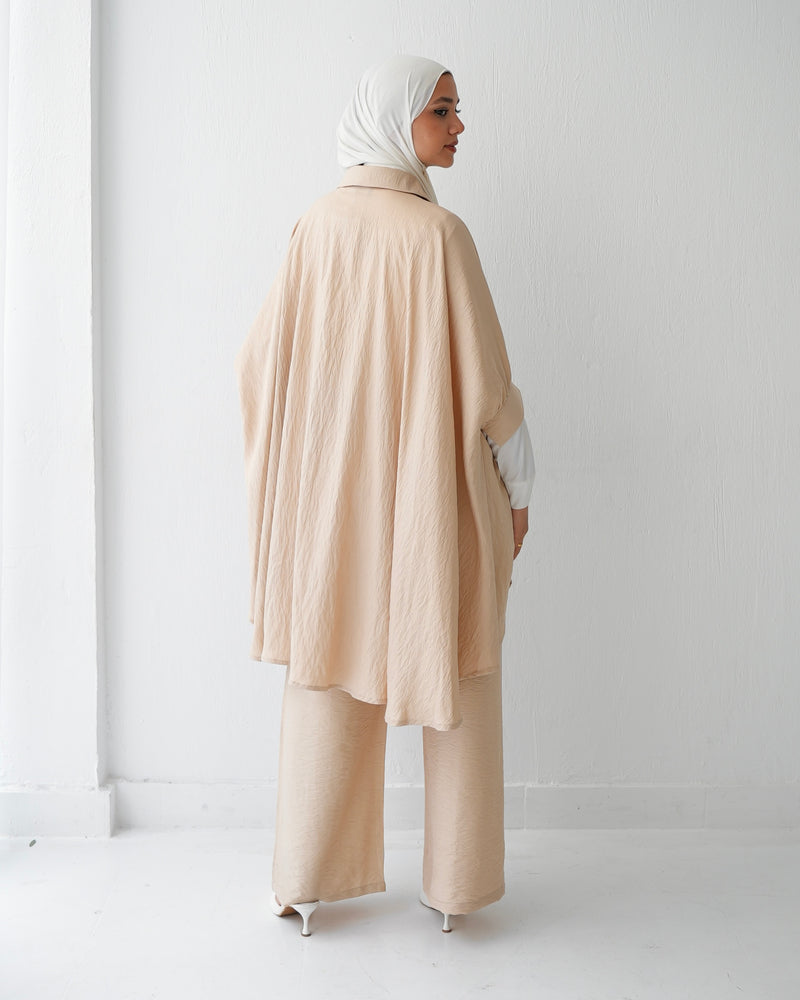 Over Sized Poncho and Pants Set Beige C11063