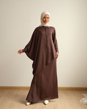 Asymmetric High Low Chemise Blouse Brown C1870