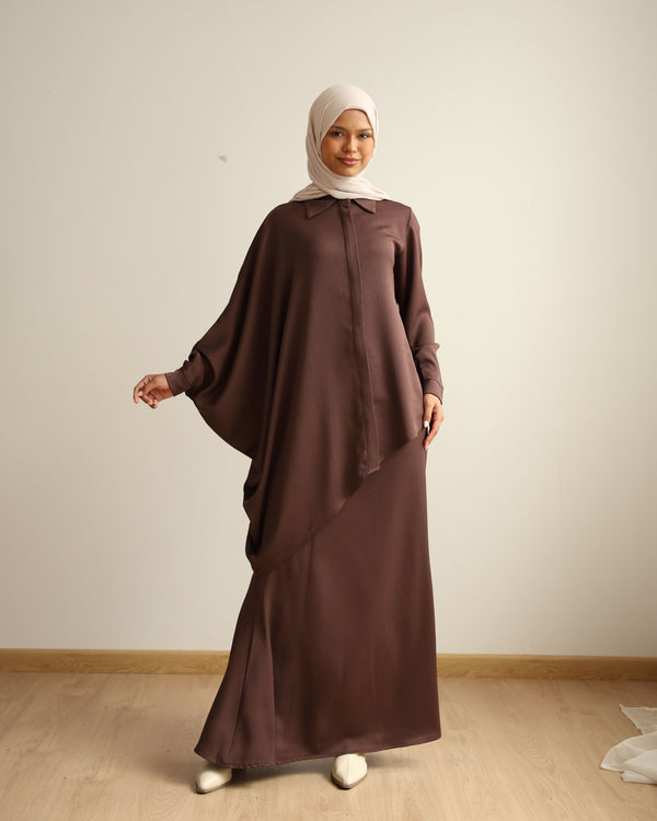 Asymmetric High Low Chemise Blouse Brown C1870