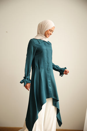 High Low Buttoned Chemise Teal C191