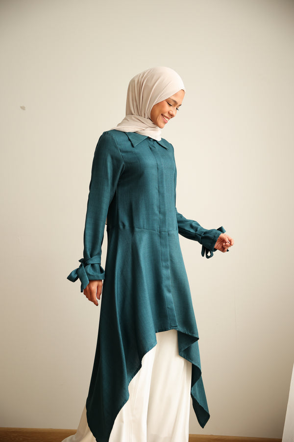 High Low Buttoned Chemise Teal C191