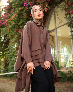 Free Size Front Pleated Chemise Brown C525