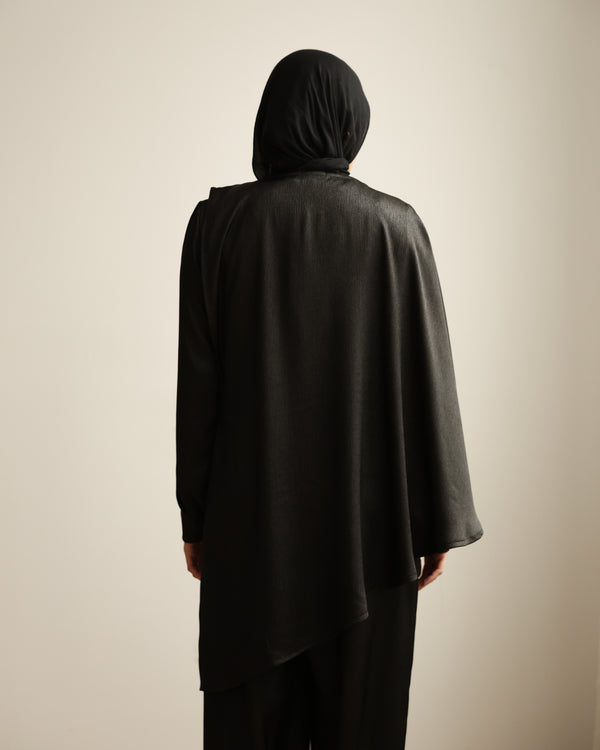 Shimmer Cape-Overlay Jumpsuit Black C1781