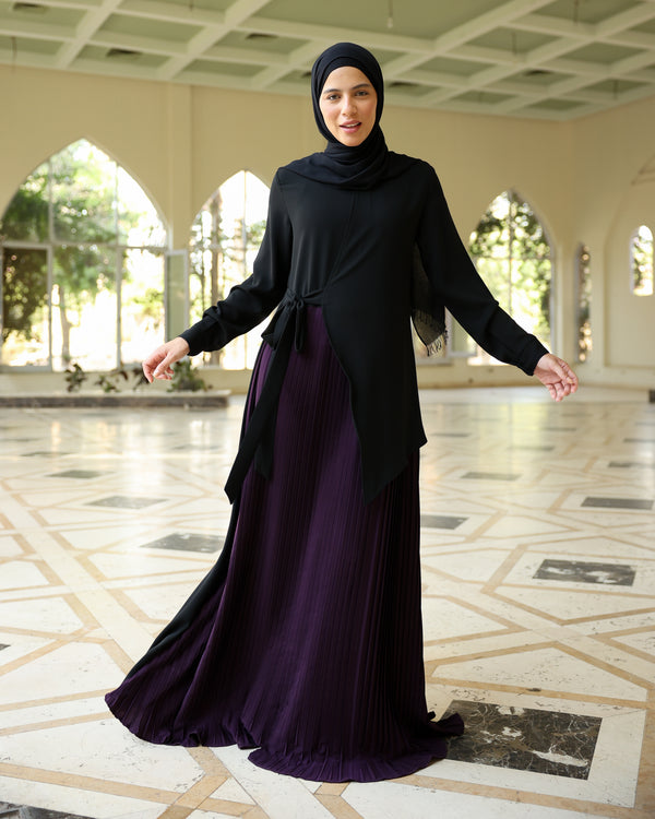 Side Wrap Pleated Abaya Purple C113
