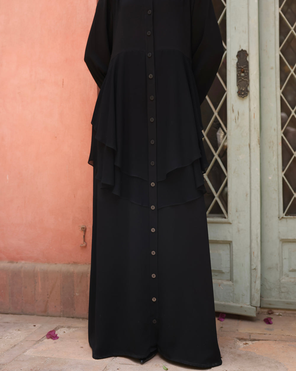 The Front Buttoned Chiffon Layer Abaya C164