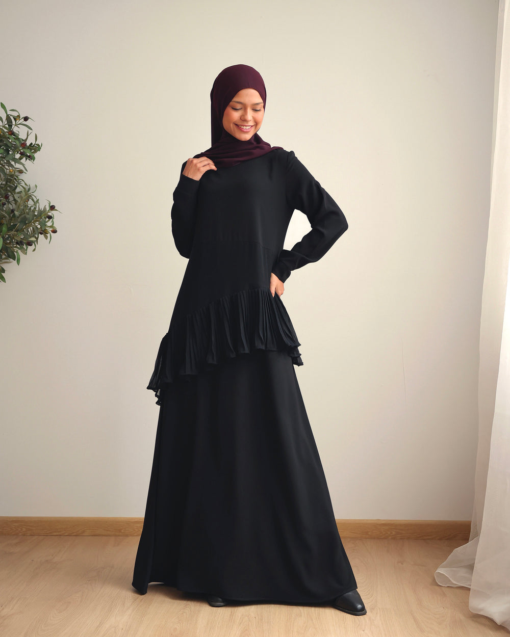 Asymmetric Front Pleated Abaya C951