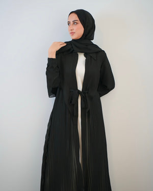 Open Pleated Abaya Black C142