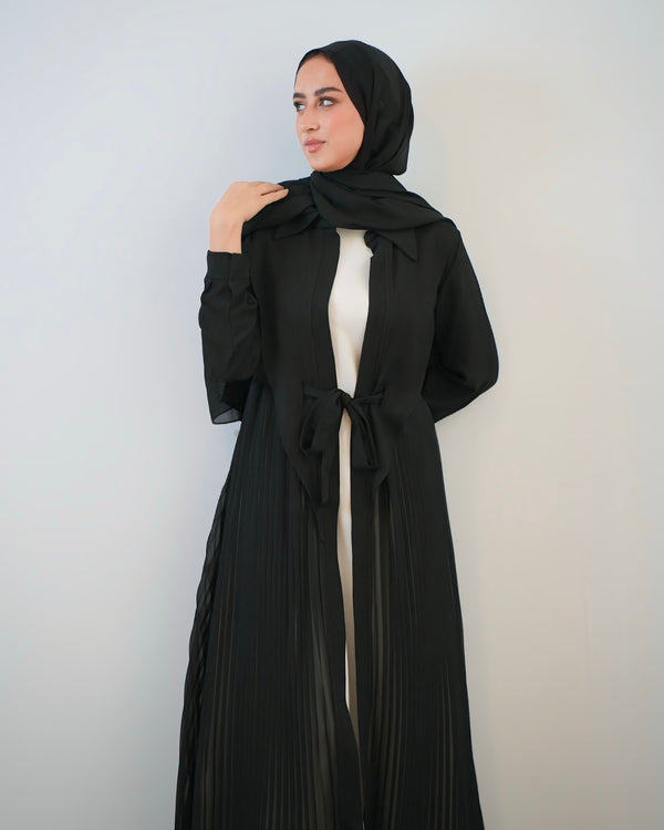 Open Pleated Abaya Black C142