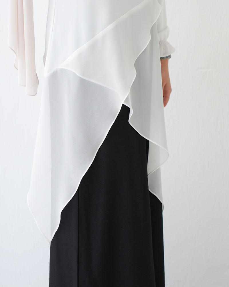 High Low Silk Chiffon Blouse Offwhite C242