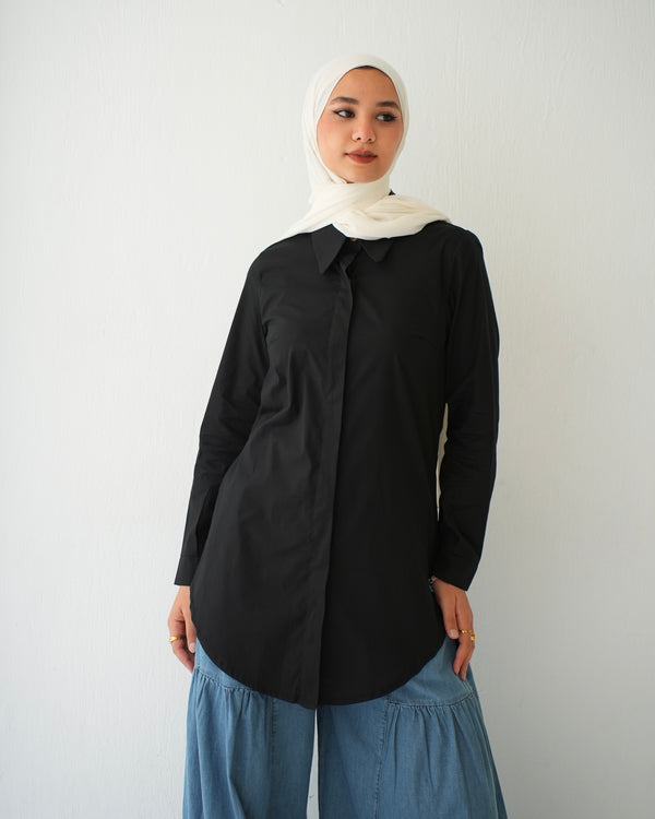 Basic Popline Chemise Black C118