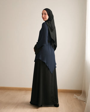 The Asymmetric Layered Abaya Black Navy C110