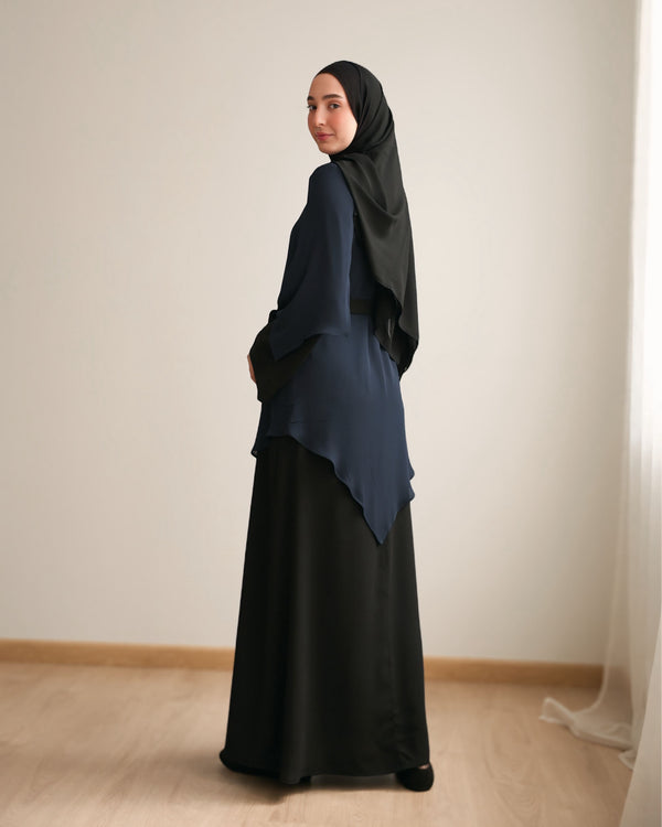 The Asymmetric Layered Abaya Black Navy C110