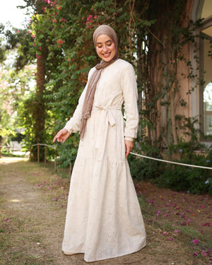 Floral Embroidered Maxi Dress Beige C514