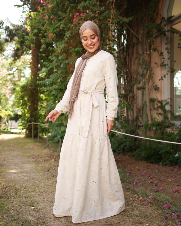 Floral Embroidered Maxi Dress Beige C514