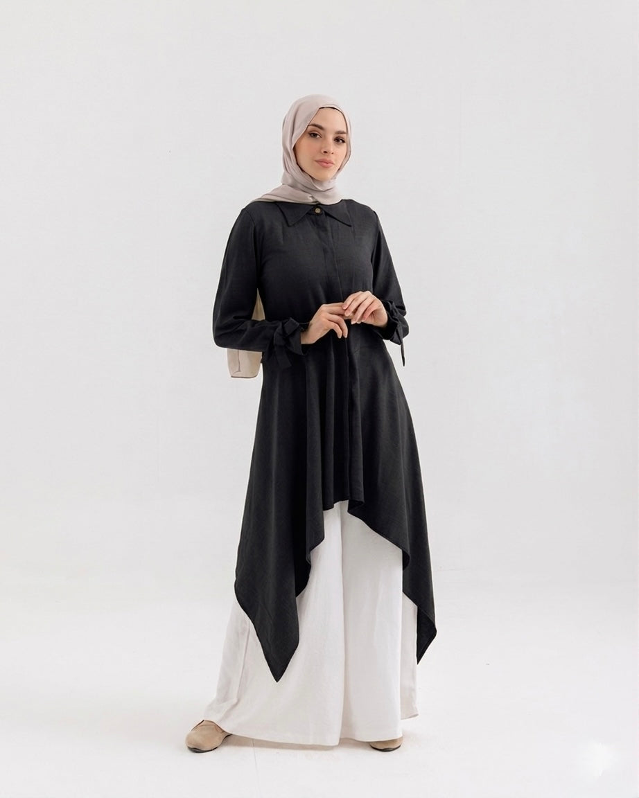 High Low Buttoned Chemise Black C191