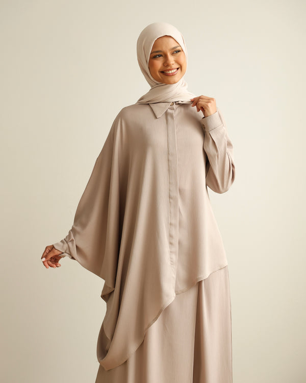 Asymmetric High Low Chemise Blouse Beige C1870