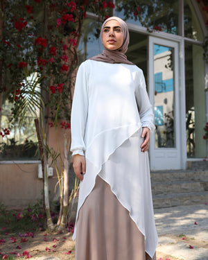 High Low Silk Chiffon Blouse Offwhite C242