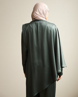 Shimmer Cape-Overlay Jumpsuit Green C1781