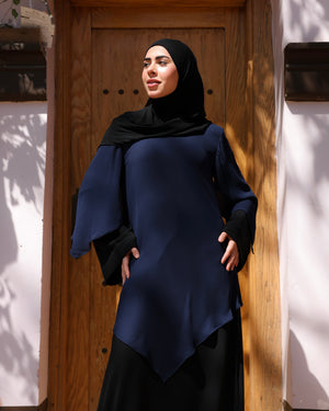 The Asymmetric Layered Abaya Black Navy C110