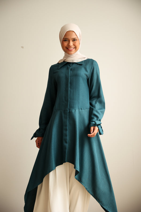 High Low Buttoned Chemise Teal C191