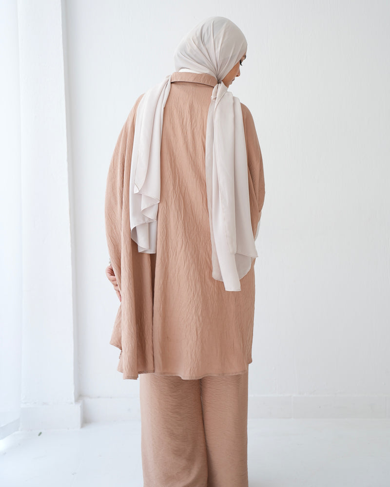 Over Sized Poncho and Pants Set Cafe C11063