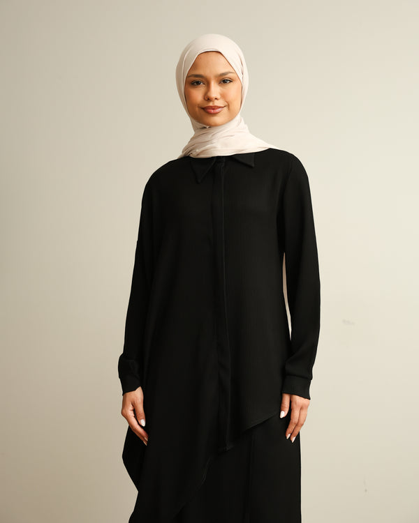 Asymmetric High Low Chemise Blouse Black C1870
