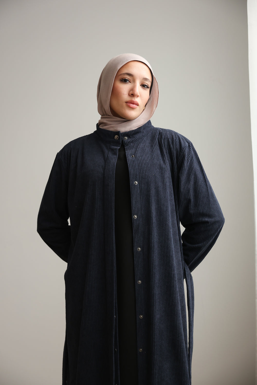 Velvet Corduroy Longline Shirt Navy C510