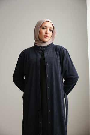 Velvet Corduroy Longline Shirt Navy C510