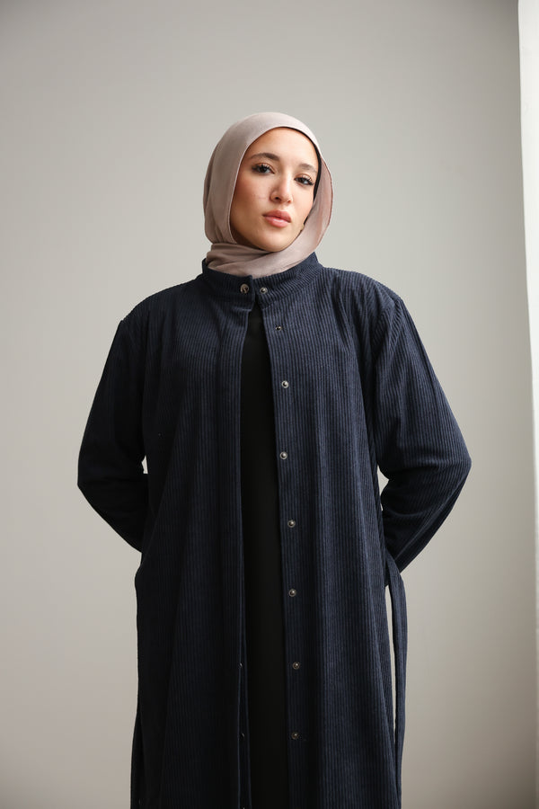 Velvet Corduroy Longline Shirt Navy C510