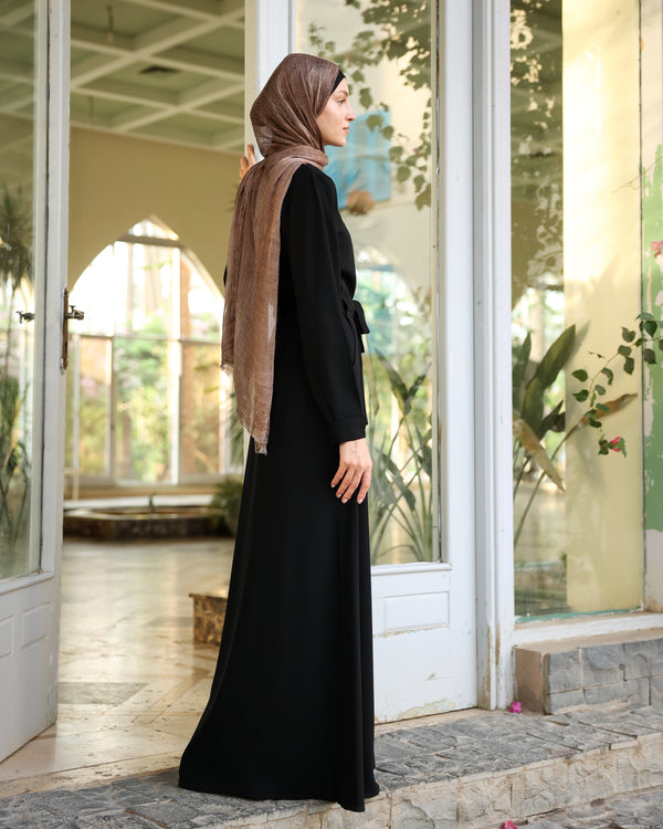 Zipper Abaya With Waist Tie C188