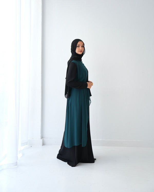 Peplum Side Chiffon Drape Abaya Teal C200