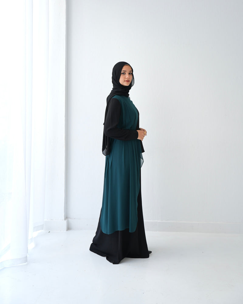 Peplum Side Chiffon Drape Abaya Teal C200