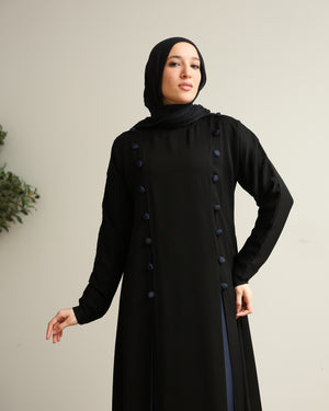 The Parallel Navy Button Abaya C278