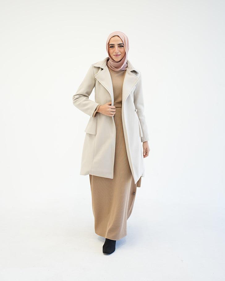 Wool Peplum Coat Beige C1251