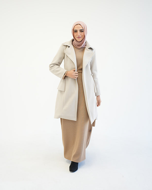 Wool Peplum Coat Beige C1251