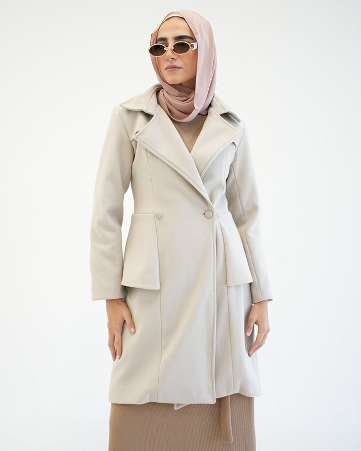 Wool Peplum Coat Beige C1251