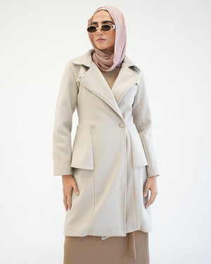 Wool Peplum Coat Beige C1251