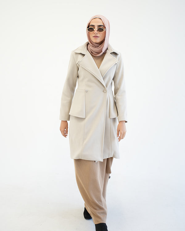 Wool Peplum Coat Beige C1251