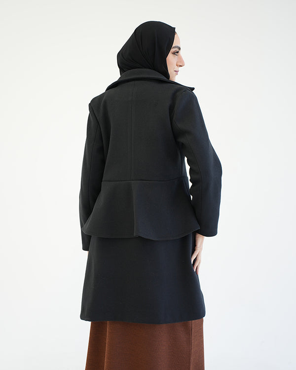 Wool Peplum Coat Black C1251