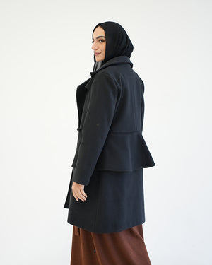 Wool Peplum Coat Black C1251