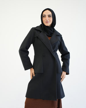 Wool Peplum Coat Black C1251