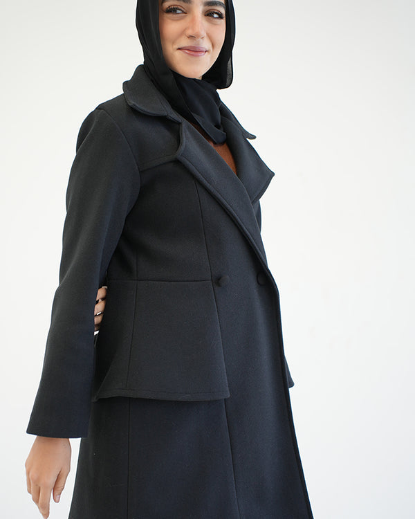 Wool Peplum Coat Black C1251