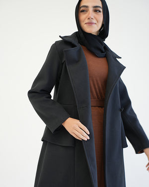 Wool Peplum Coat Black C1251