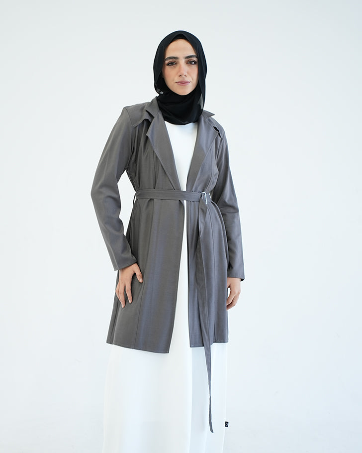 Back Pleated Gabardin Jacket Grey C81
